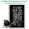 Natural wood framed football wall art with a football, helmet, and bold distressed typography