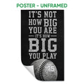 Unframed baseball poster featuring a black background, bold athletic lettering, and a detailed baseball graphic
