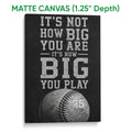 Matte canvas baseball wall art with distressed varsity lettering and a monochrome baseball design