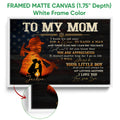 White framed firefighter canvas wall art featuring an orange fire service silhouette and heartfelt family message