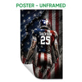 Unframed football poster featuring a helmeted player, football, stars, and distressed red, white, and blue artwork