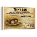 Baseball wall art featuring a glove and ball with an inspirational message for a son