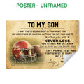 Unframed football poster featuring a vintage red helmet and inspirational message design