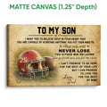 Matte canvas football wall art with textured artwork, red helmet, and motivational message