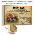 Natural wood framed football canvas featuring a red helmet and vintage inspirational design