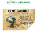Unframed volleyball poster featuring a blue and gold ball, vintage-inspired background, and motivational typography