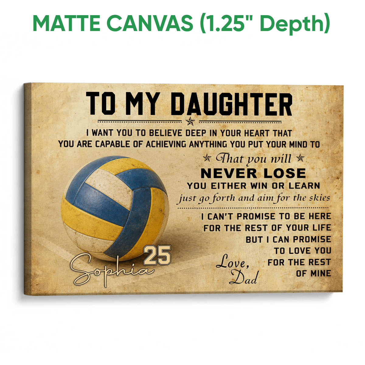 Matte canvas volleyball wall art with a textured sports design and blue and gold volleyball