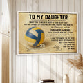 Volleyball daughter wall art displayed on a light wood-paneled wall in a home decor setting