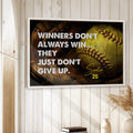 Softball wall art displayed in a bright room with white wood paneling and neutral home decor