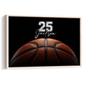Framed basketball wall art with a close-up textured basketball and bold athletic design