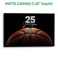 Matte canvas basketball wall art with a gallery-wrapped edge and close-up ball artwork
