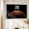 Basketball wall art displayed in a bright room with white wood paneling and natural decor