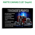 Matte canvas wall art featuring a red semi truck, glowing cross, and detailed prayer artwork