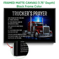 Black framed canvas wall art featuring a red semi truck, glowing cross, and prayer design