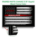 Firefighter prayer wall art shown in a black framed canvas with bold red, white, and black design