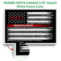 Firefighter prayer wall art shown in a white framed canvas with distressed flag-inspired artwork