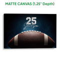 Matte canvas football wall art showing a deep gallery-style profile and detailed close-up football design