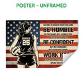 Unframed volleyball poster featuring a female player with a volleyball against a distressed American flag design