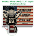 Framed basketball wall art shown with a white frame and close-up of the canvas edge