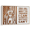Framed football wall art with a player silhouette, football, stars, stripes, and motivational design