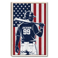 Framed baseball player wall art with a bold red, white, and navy patriotic background