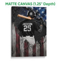 Matte canvas baseball wall art featuring a helmeted batter and bold distressed red, white, blue, and black artwork