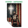 Unframed football poster featuring a helmeted player and distressed American flag artwork