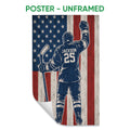 Unframed hockey poster featuring a player with stick against a distressed American flag design