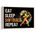 Framed softball wall art with a colorful batter silhouette and bold motivational sports lettering