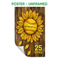 Unframed softball poster featuring a sunflower design with inspirational faith-based wording