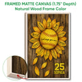 Natural wood framed softball sunflower wall art with warm rustic colors and faith-inspired design