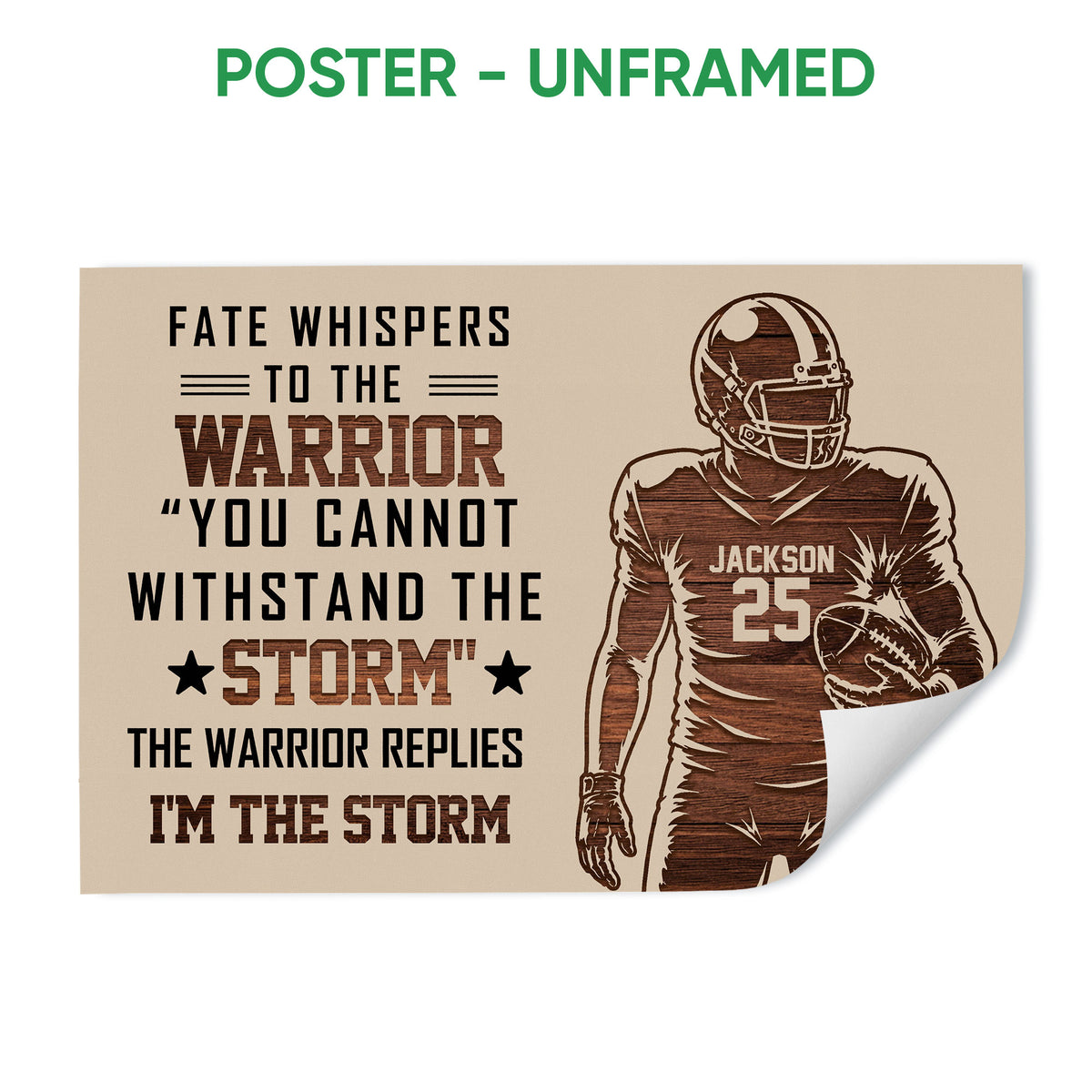 Unframed football poster featuring a helmeted player, football and bold motivational typography
