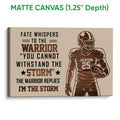 Matte canvas football wall art with a wood-grain player illustration and bold sports typography