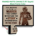 Black framed canvas football wall art with a detailed player illustration and motivational design