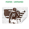 Unframed baseball poster featuring a batter, stars, and a striped United States map background