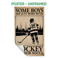 Unframed hockey poster featuring a skater on an outdoor ice rink with bold vintage typography