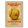 Framed softball wall art with a vintage textured design and motivational sports message