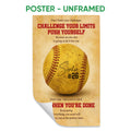Unframed softball poster with a vintage textured background and motivational typography