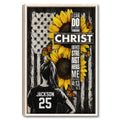 Softball girl Christian wall art with female player, sunflower cross, monarch butterflies, distressed American flag and Philippians 4:13 faith design