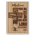 Framed baseball wall art with a batter silhouette, cross design, warm woodgrain background, and brown lettering