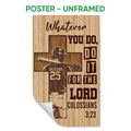 Unframed baseball poster with a batter silhouette, cross motif, woodgrain background, and faith-inspired lettering