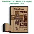 Baseball wall art shown in a black framed canvas with a batter silhouette and woodgrain faith-inspired design