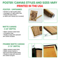 Poster and canvas wall art options guide showing unframed poster, matte canvas, and framed canvas formats