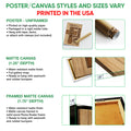 Basketball wall art format guide showing unframed poster, matte canvas, and framed canvas options