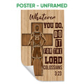 Unframed basketball poster featuring a player silhouette, cross motif, wood-look background, and inspirational message