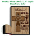Black framed basketball canvas wall art featuring a player silhouette and inspirational sports design
