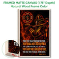 Framed firefighter canvas wall art shown with a natural wood frame and fire service imagery