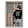 Framed baseball life lessons wall art with batter, bat, stars, and vintage American flag background