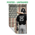 Unframed baseball life lessons poster featuring a batter, bat, motivational sayings, and vintage flag design
