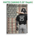 Matte canvas baseball wall art featuring a batter, bat, motivational sayings, and distressed flag background